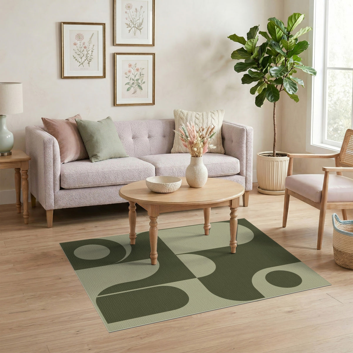 Geometric Modern Olive Green Geometric Modern Area Rug