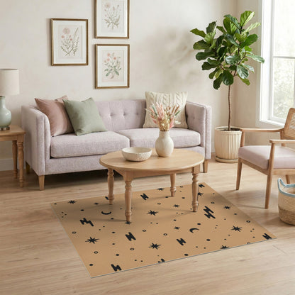 Boho Tan Celestial Area Rug with Stars and Moons