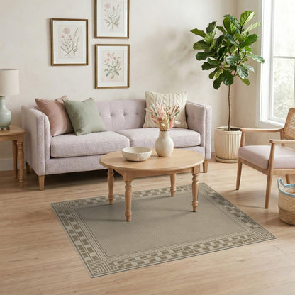 Beige and Neutral Border Beige Geometric Border Area Rug