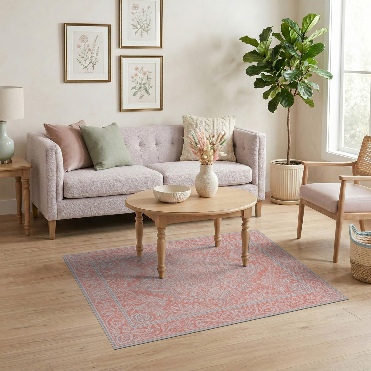 Pink Persian Medallion Area Rug