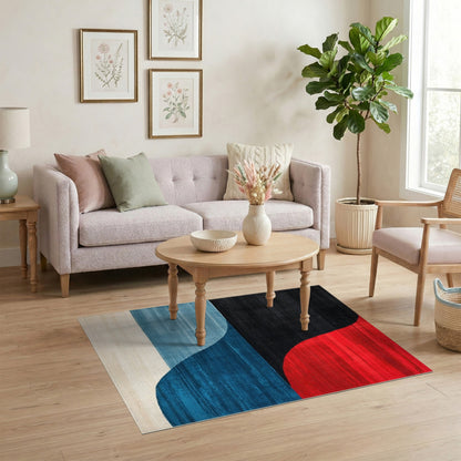 Bold Geometric Area Rug in Red Black Blue