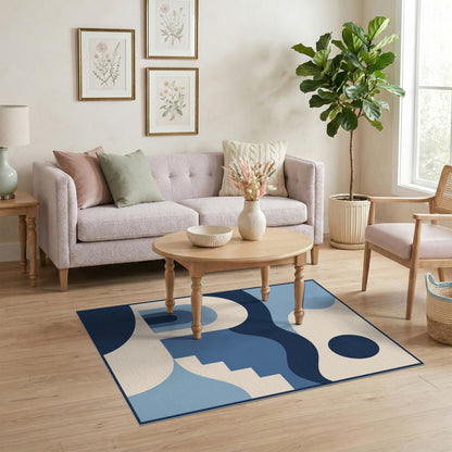 Geometric Modern Blue and Teal Blue Geometric Arch Area Rug