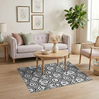 Black White Tribal Mask Area Rug