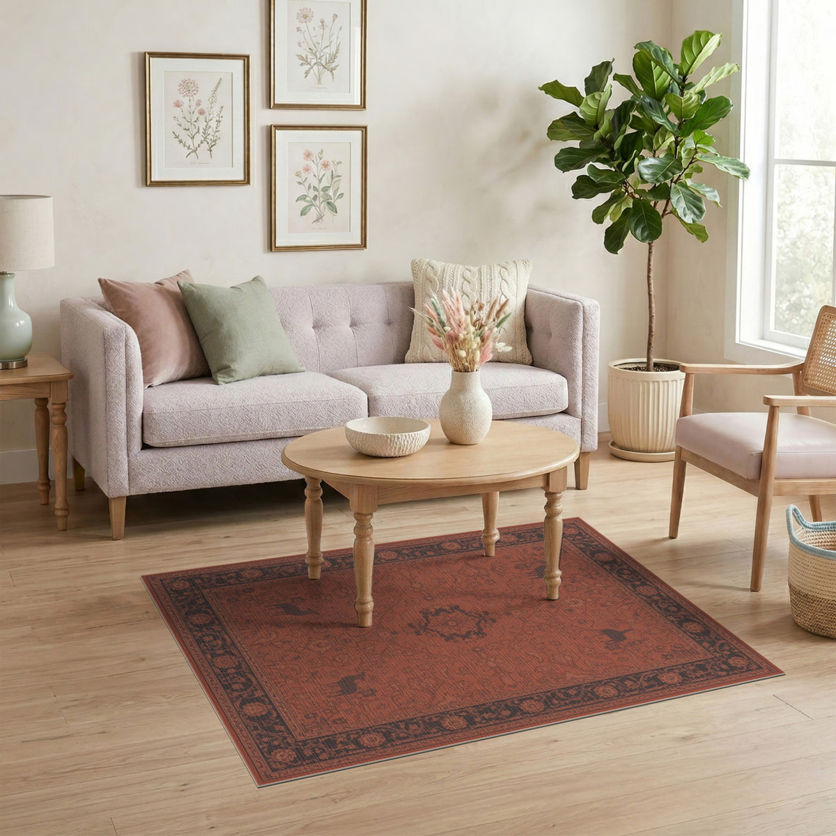 Red Persian Deer Area Rug