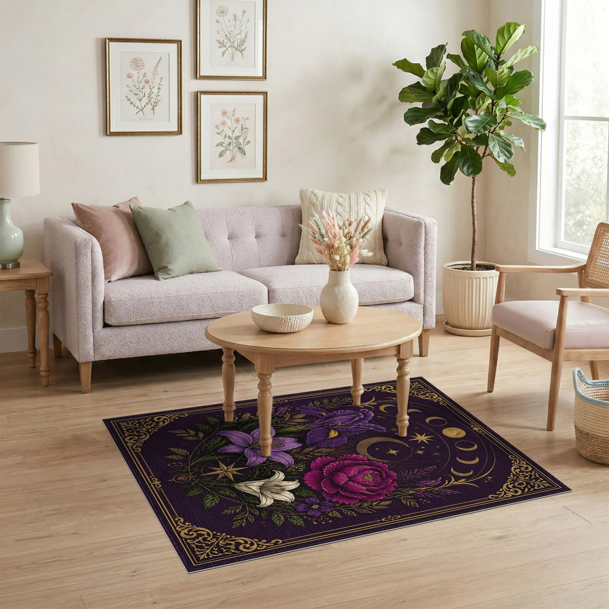 Purple Celestial Floral Vintage Area Rug