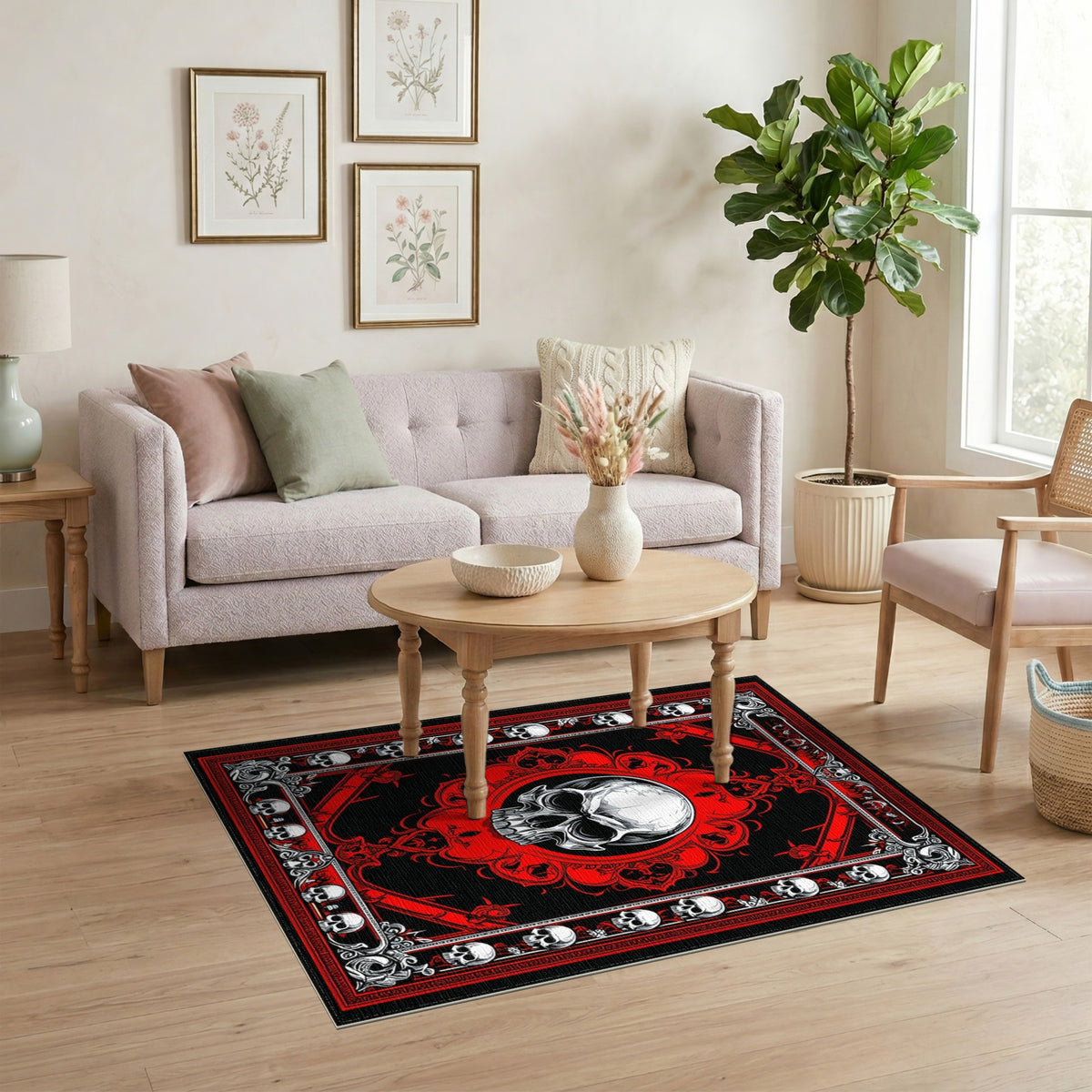 Red Skull Medallion Area Rug