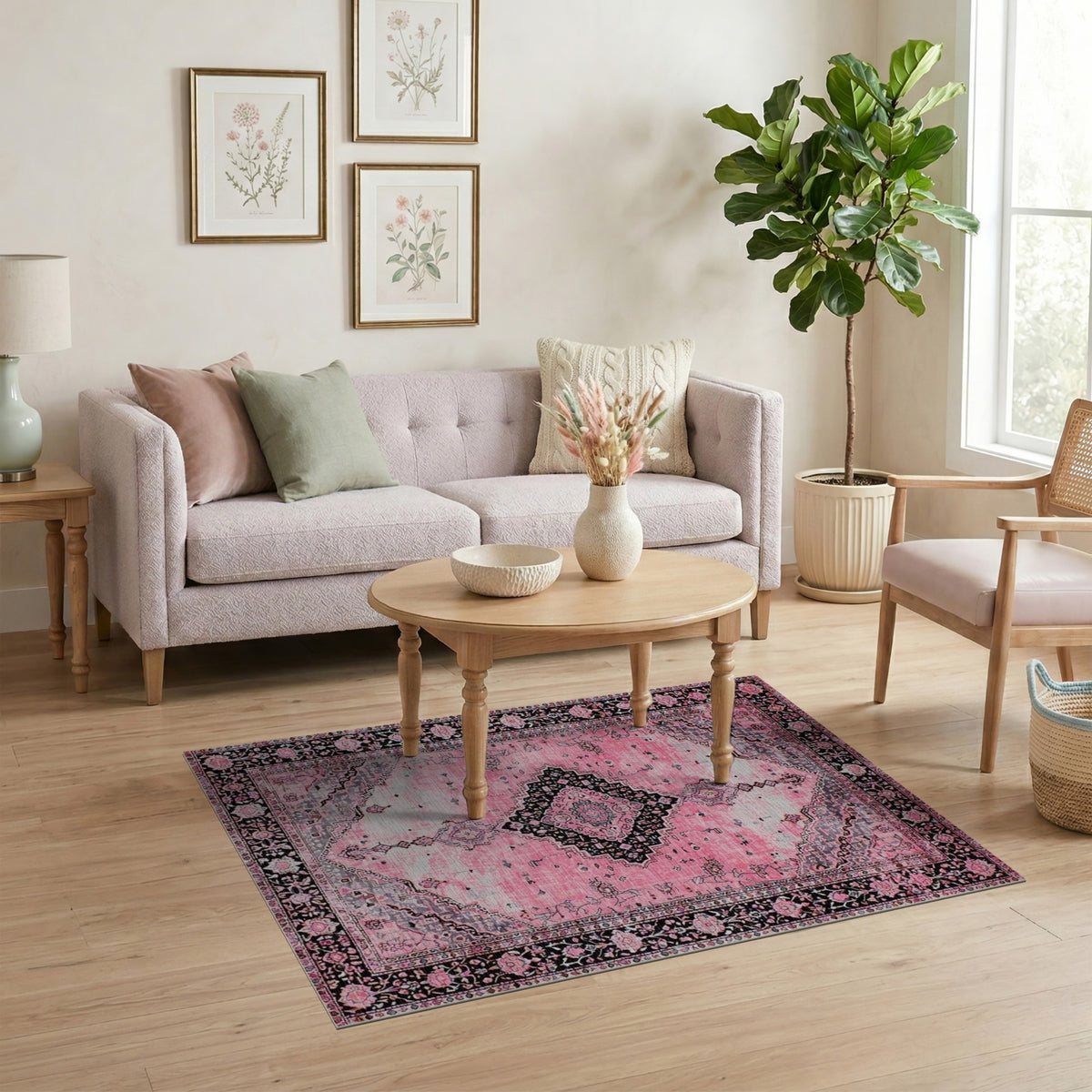 Distressed Vintage Pink Distressed Medallion Area Rug