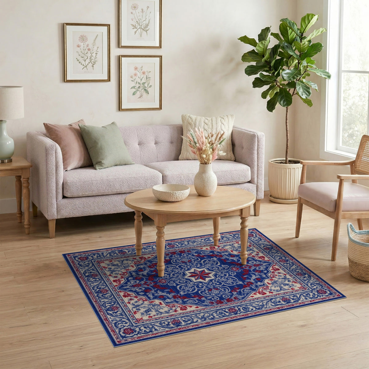 Blue Red Persian Star Medallion Area Rug