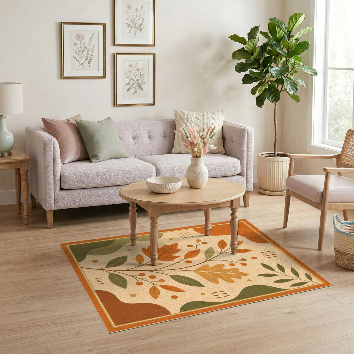 Autumn Orange Leaves Washable Area Rug