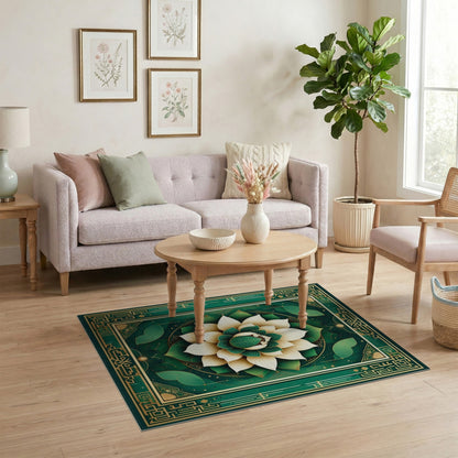 Floral Vintage Green Lotus Floral Area Rug