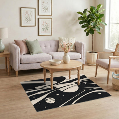 Black White Abstract Flow Area Rug