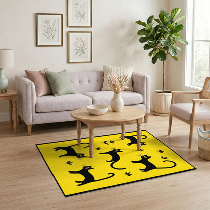 Black Cats and Butterflies Yellow Kids Rug