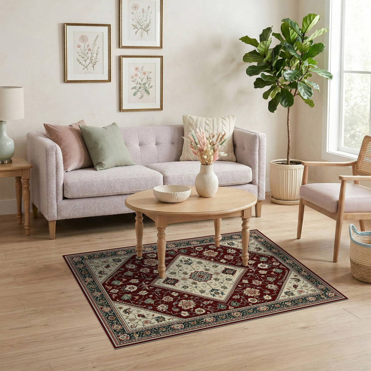 Traditional Persian Red Rich Red Persian Floral Medallion Area Rug
