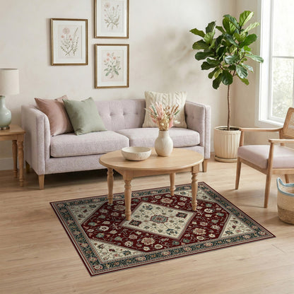 Traditional Persian Red Rich Red Persian Floral Medallion Area Rug