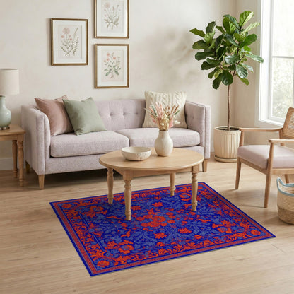 Blue Orange Floral Vintage Area Rug