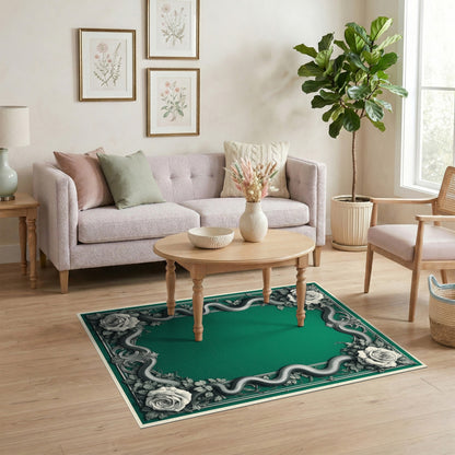 Emerald Green Serpent Rose Vintage Area Rug