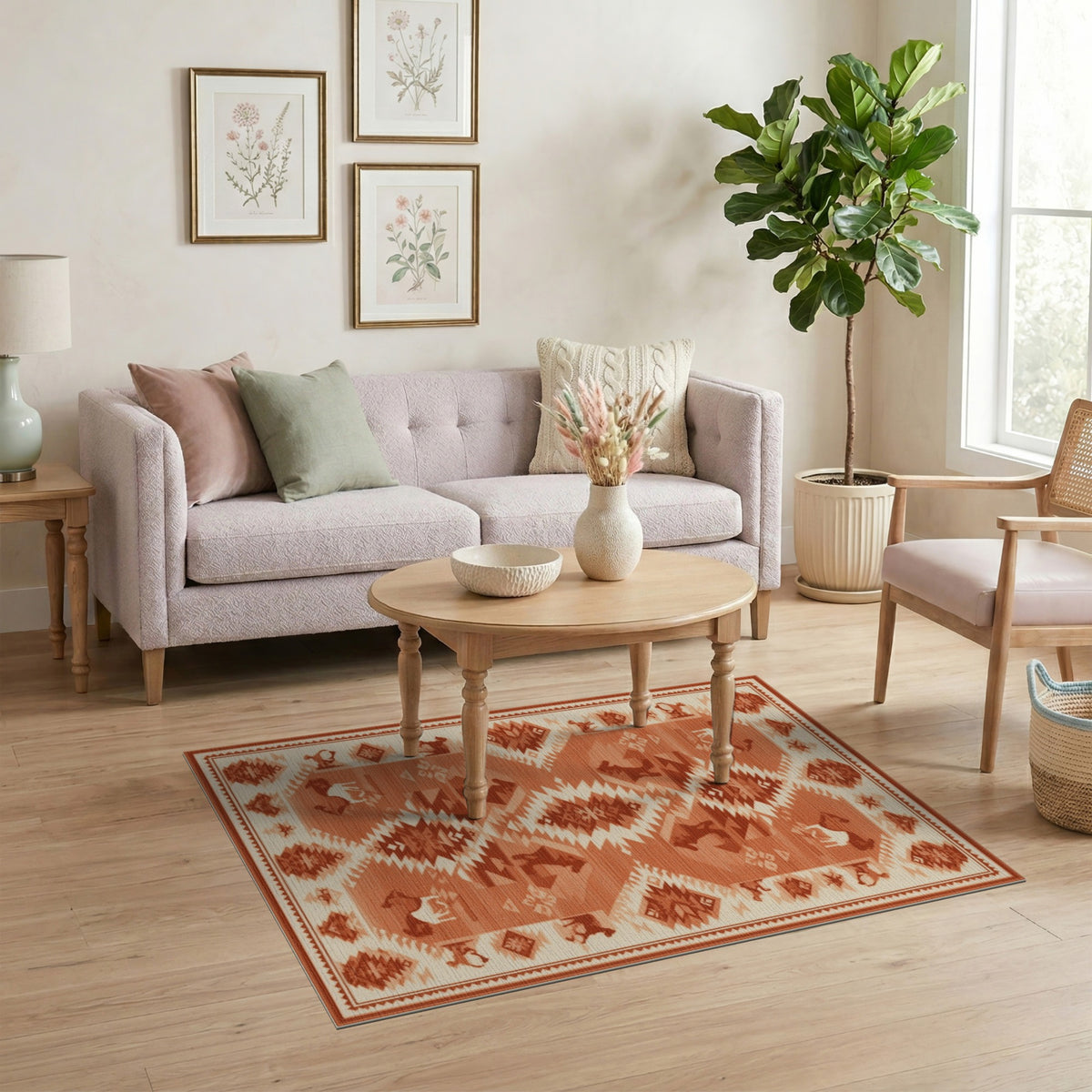 Southwestern Horse Area Rug in Brown Tan