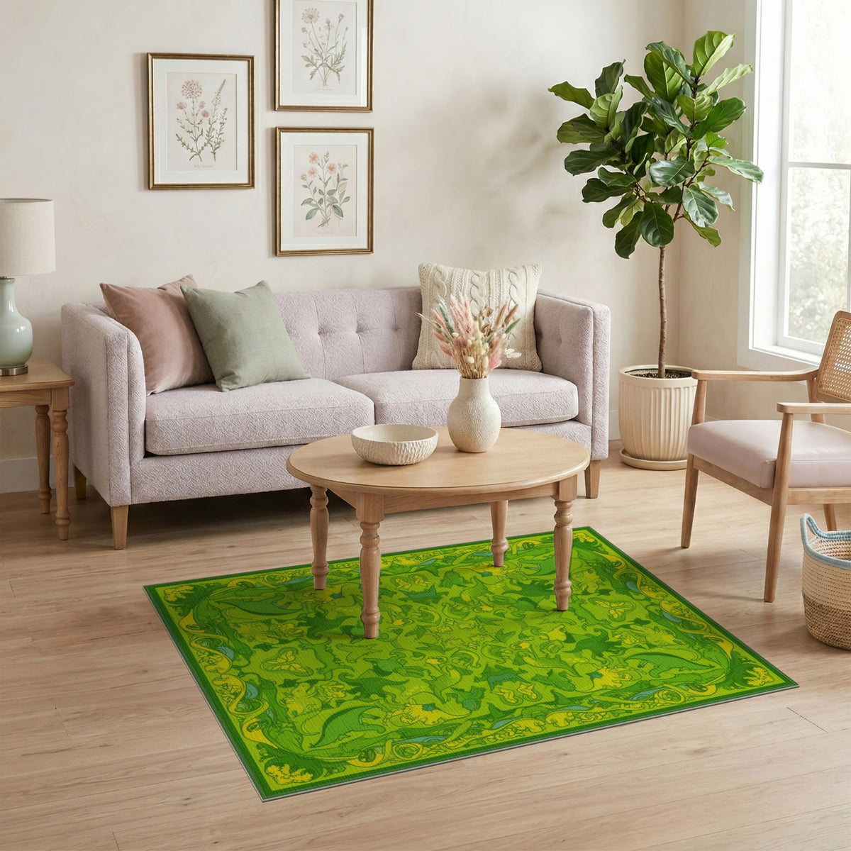 Kids Cartoon Green Dinosaur Kids Cartoon Area Rug