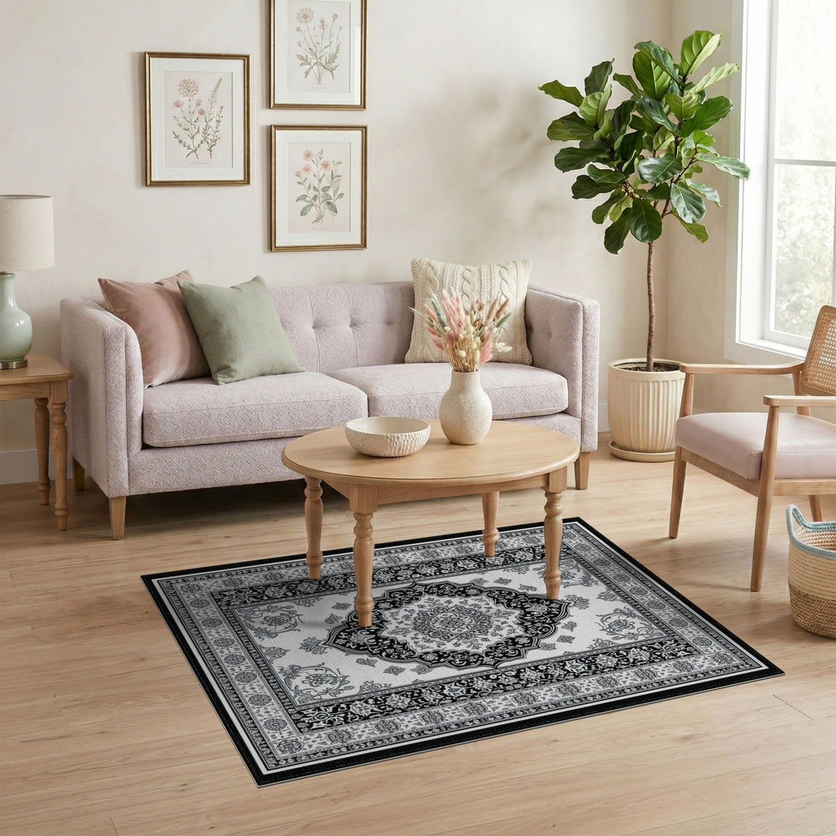 Black White Persian Medallion No. 6 Area Rug