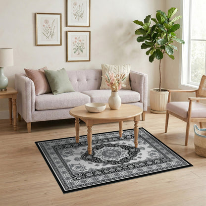 Black White Persian Medallion No. 6 Area Rug