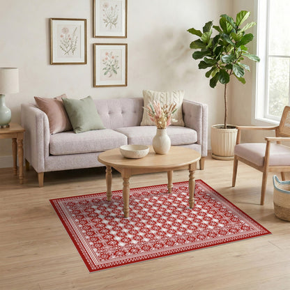 Red Snowflake Geometric Area Rug