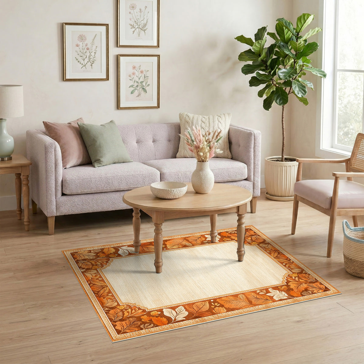 Vintage Autumn Leaf Border Rug