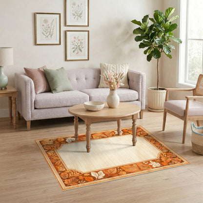 Vintage Autumn Leaf Border Rug
