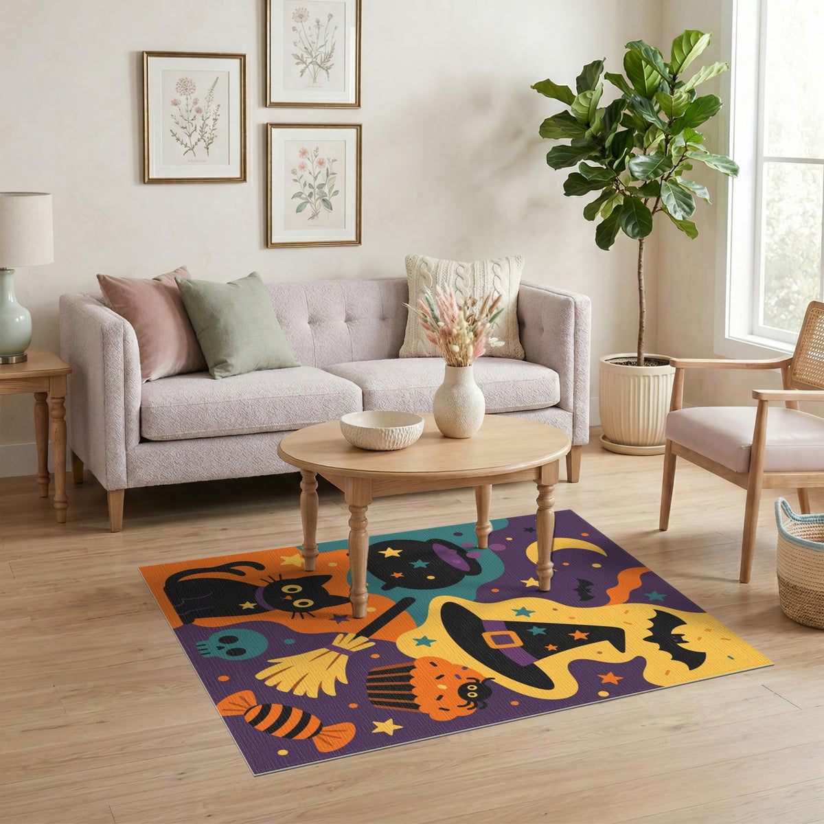 Halloween Black Cat Witch Hat Kids Cartoon Rug