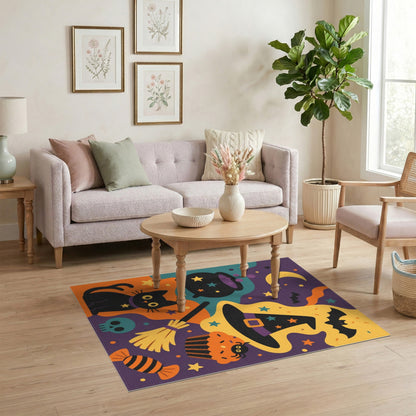 Halloween Black Cat Witch Hat Kids Cartoon Rug