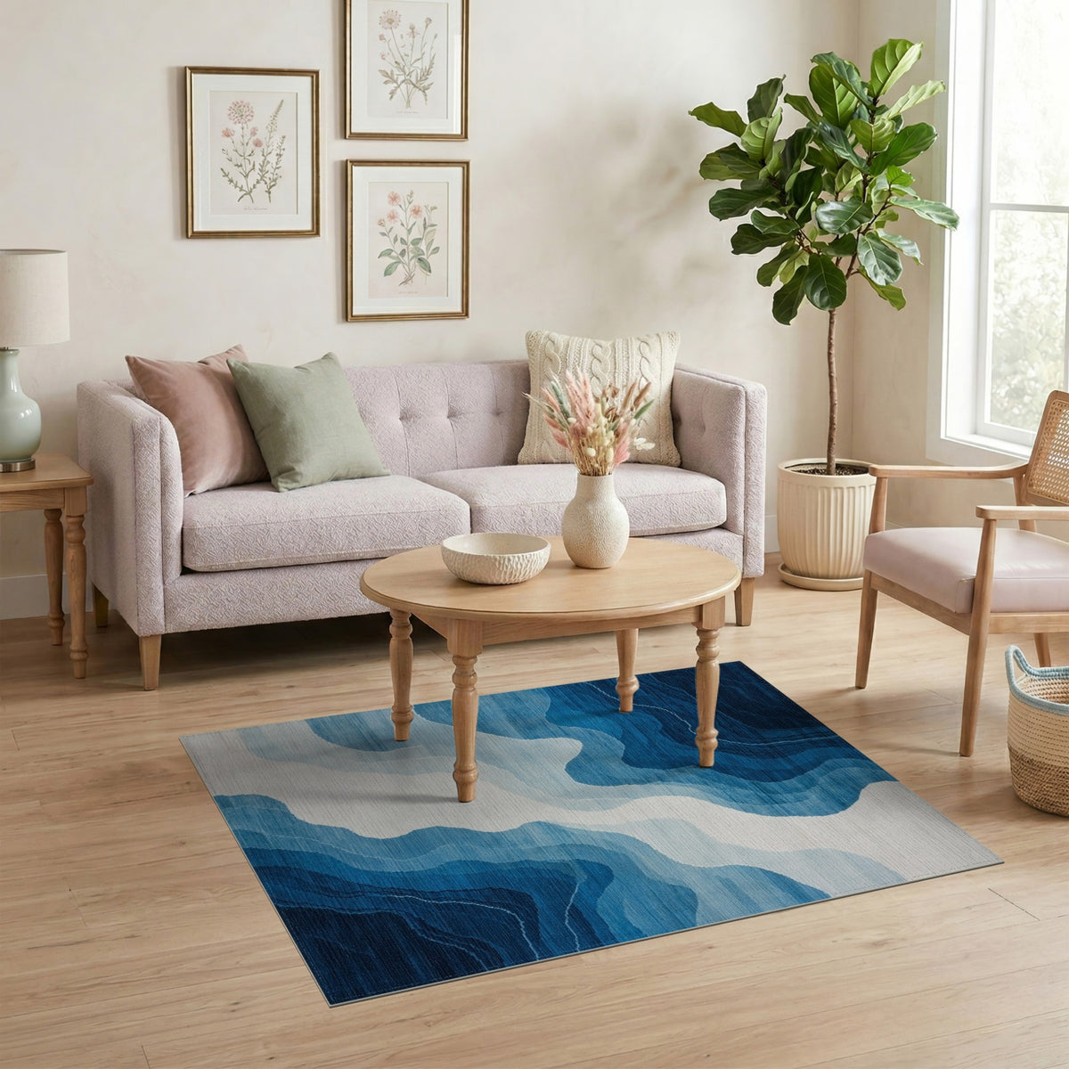 Blue Wave Abstract Area Rug