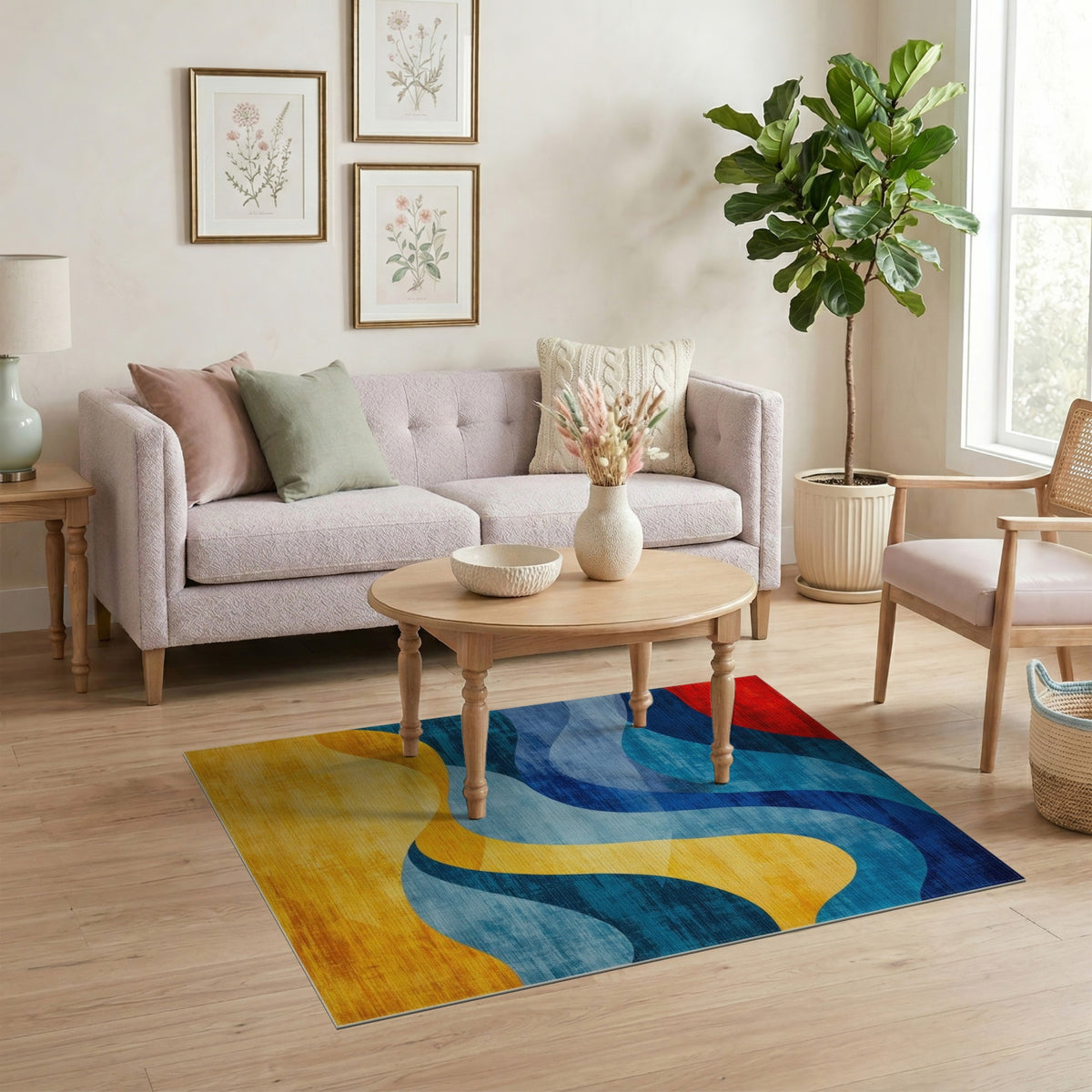 Blue Teal Abstract Wave Area Rug