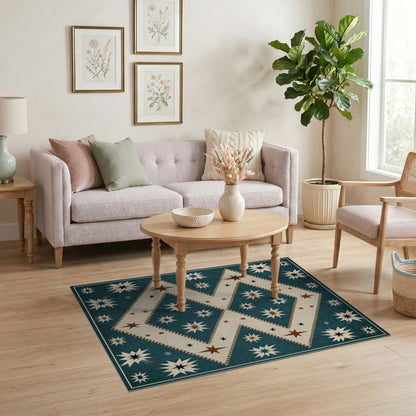 Teal Southwestern Star Diamond Area Rug