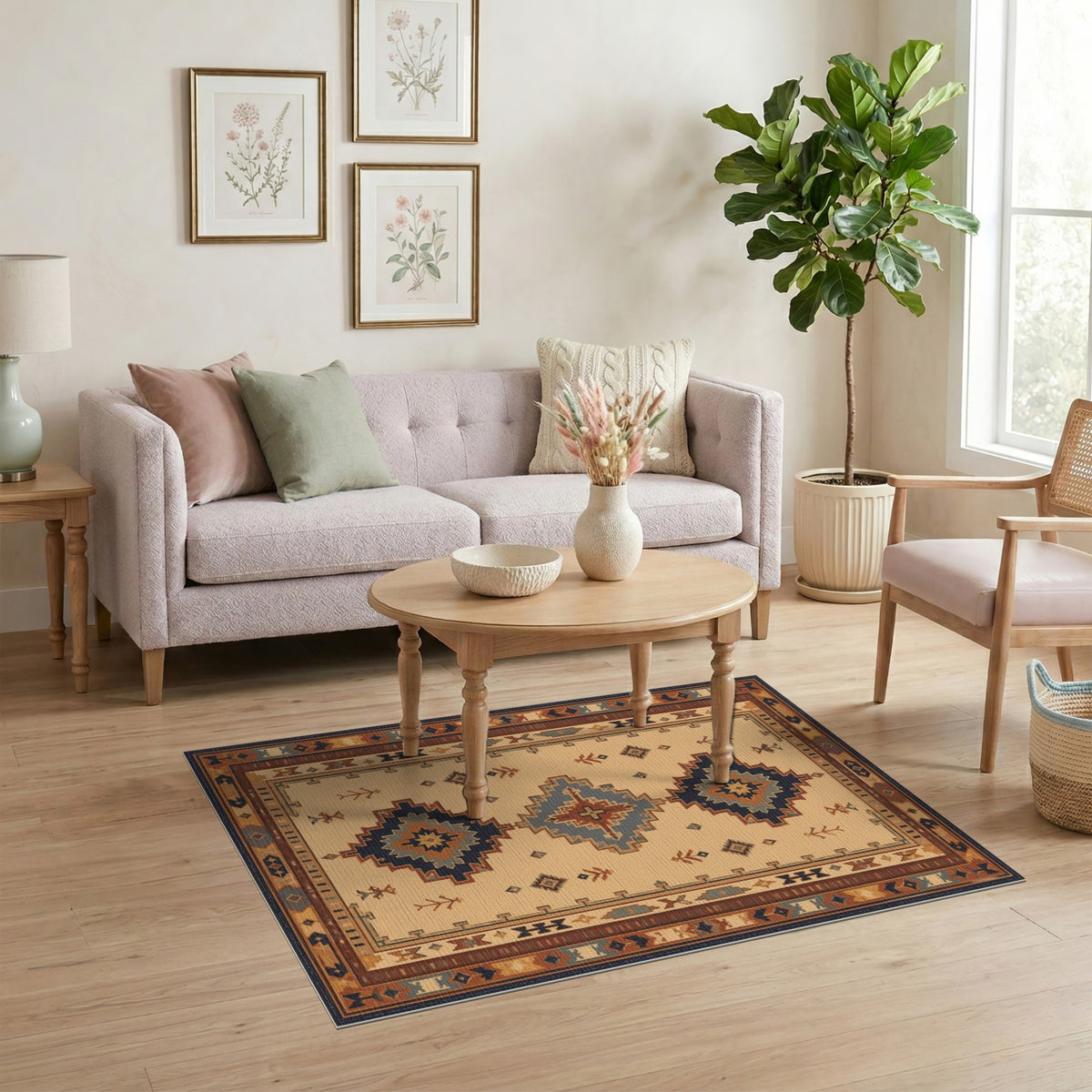Beige Southwestern Geometric Area Rug