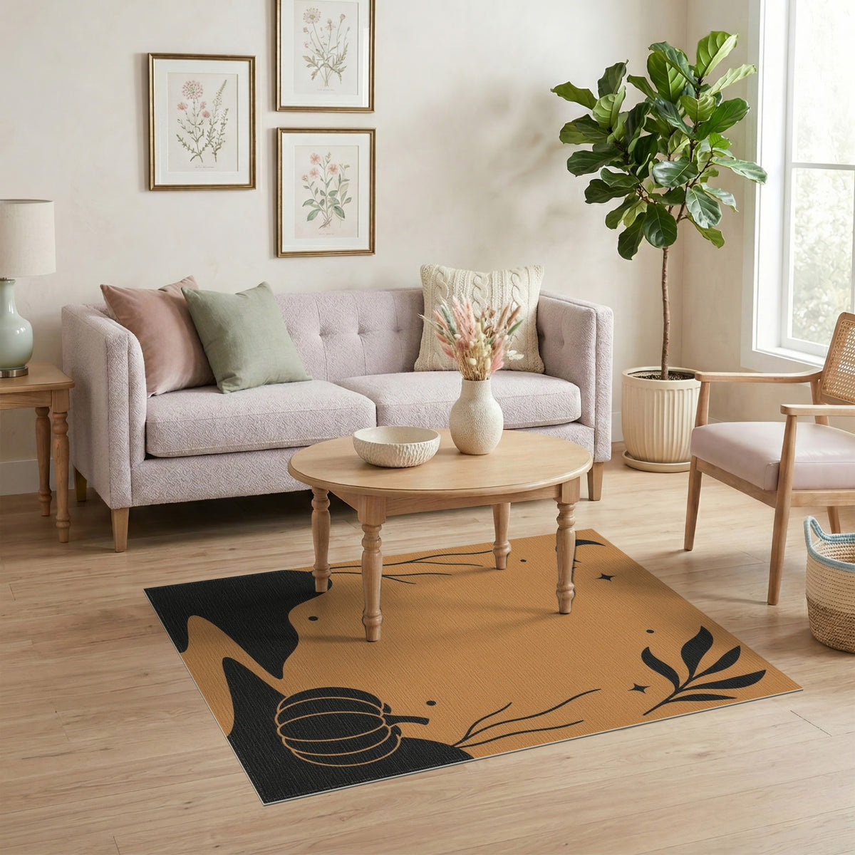 Rustic Farmhouse Orange Pumpkin Moon Area Rug