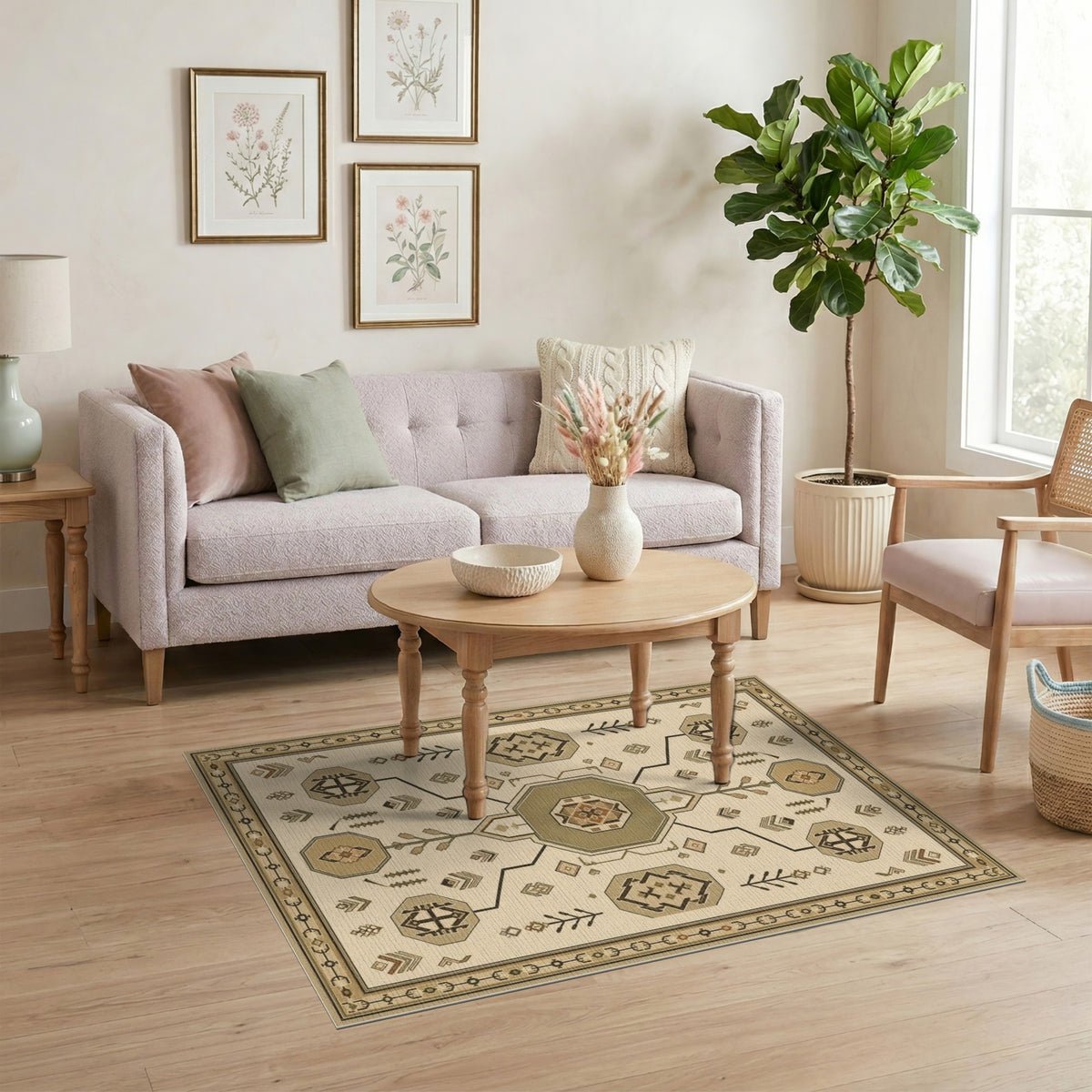Southwestern Geometric Octagon Area Rug in Brown Tan