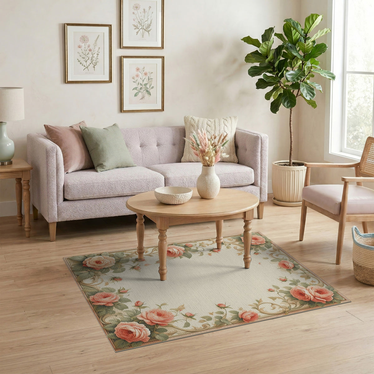 Pink Rose Floral Vintage Area Rug