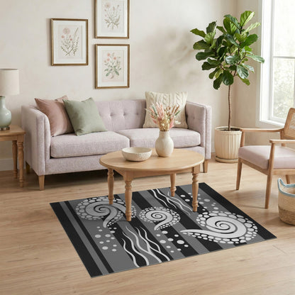 Black White Spiral Wave Area Rug