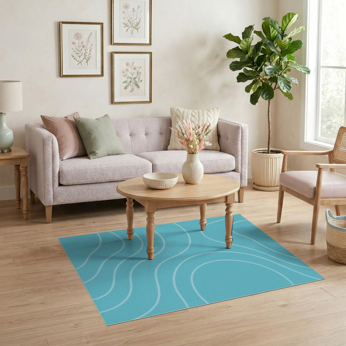 Blue and Teal Coastal Wave Area Rug