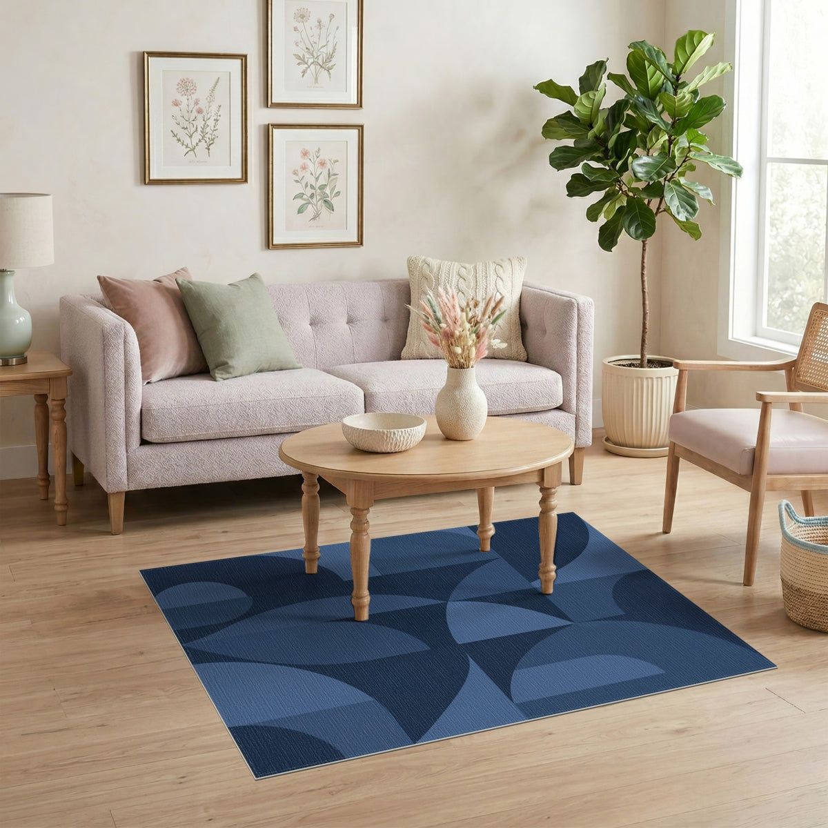Geometric Modern Blue and Teal Blue Geometric Modern Area Rug