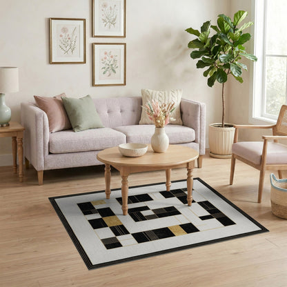 Black and White Black Gold Geometric Modern Area Rug