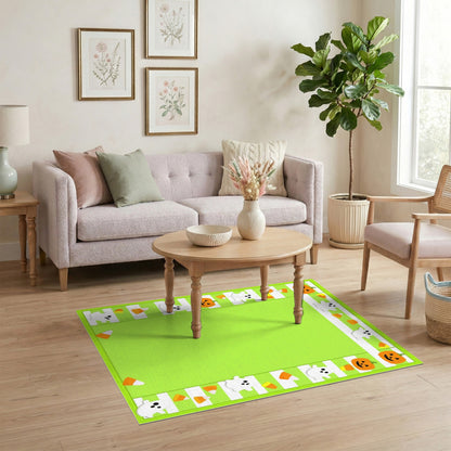 Green Halloween Kids Pumpkin Ghost Area Rug