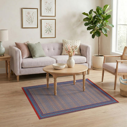 Red Blue Geometric Checkered Area Rug