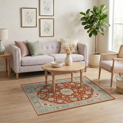 Red Persian Floral Medallion Area Rug