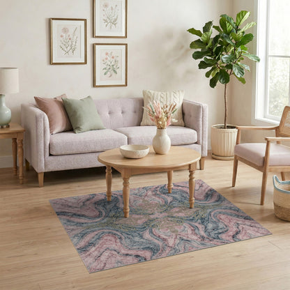 Pink Marble Gold Filigree Area Rug