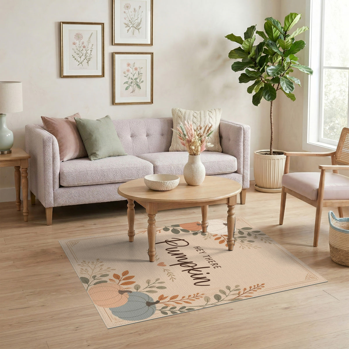 Hey There Pumpkin Beige Area Rug