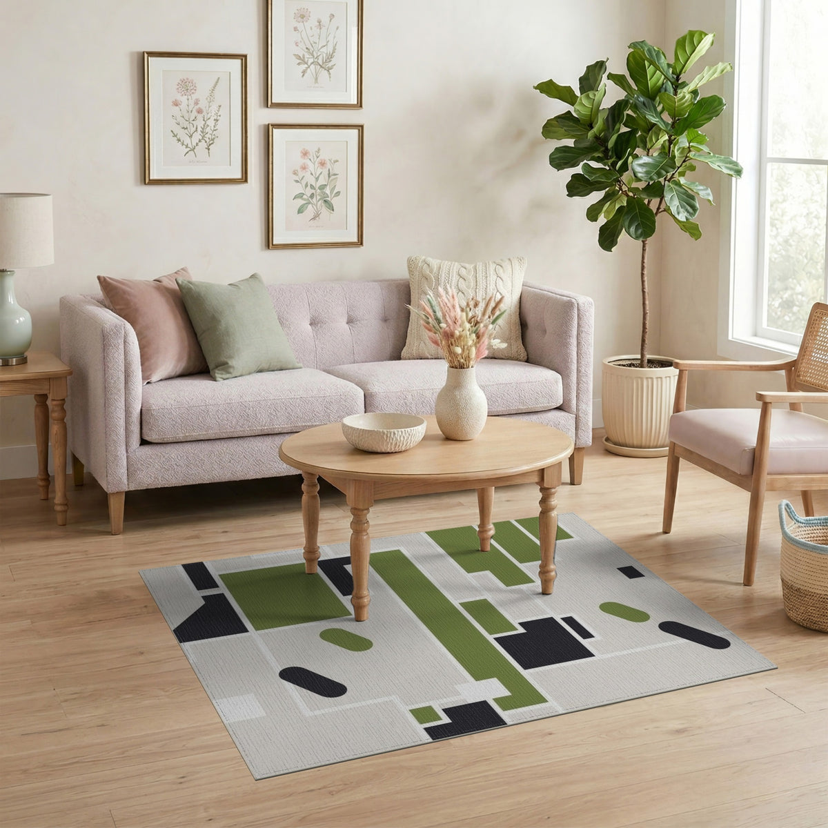 Green Geometric Abstract Area Rug
