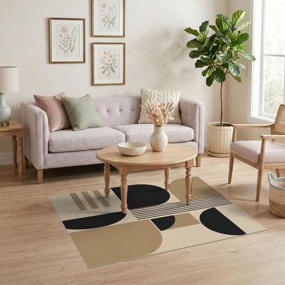 Brown and Tan Black and Brown Geometric Area Rug
