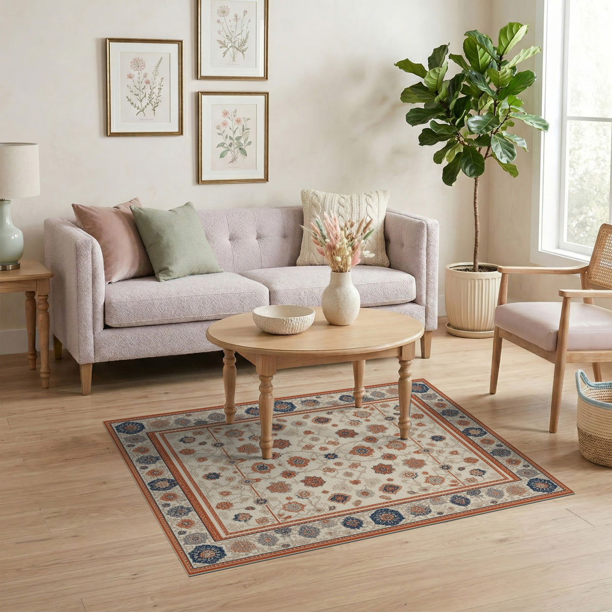 Beige and Neutral Traditional Persian Beige Floral Area Rug