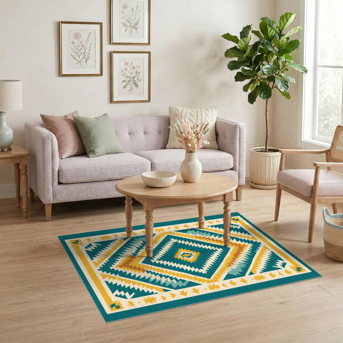 Blue and Teal Diamond Heritage Tribal Area Rug