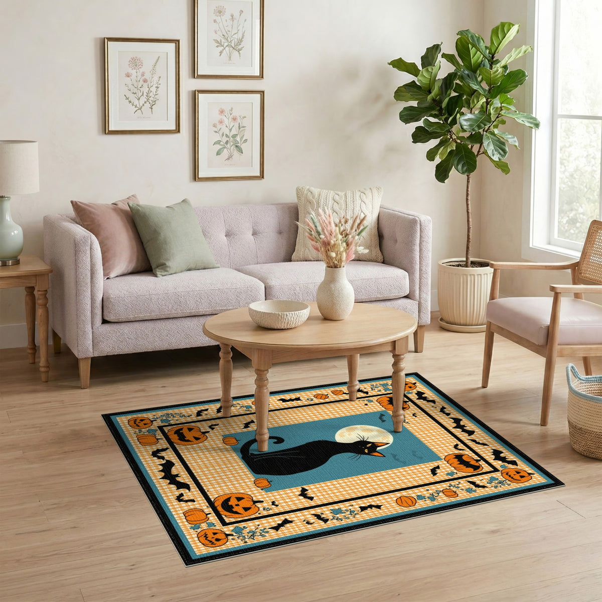 Kids Cartoon Black Cat Halloween Area Rug